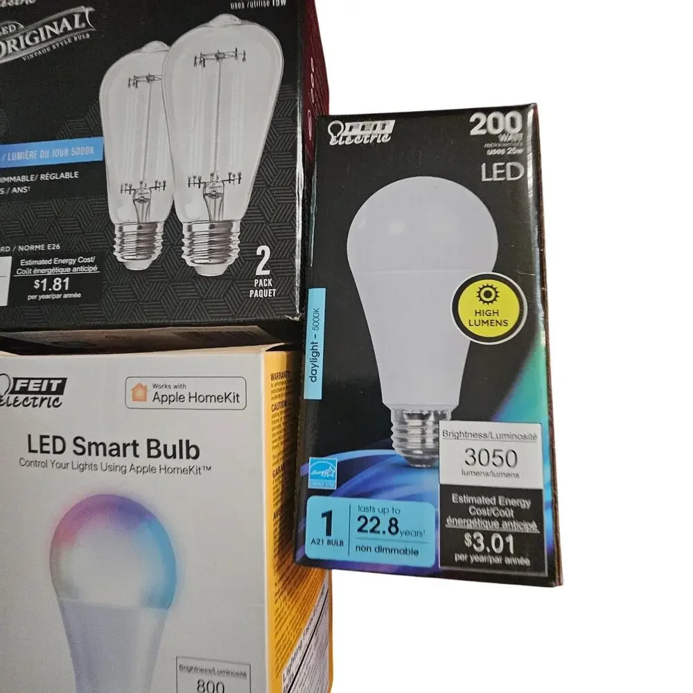 Feit Electric LED Bulb Lot of 4 Smart Wi-Fi Color Changing & Vintage Edison 100W